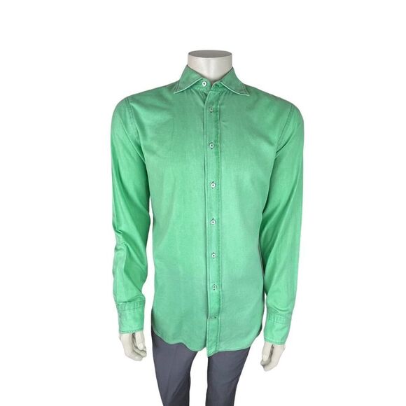 Giovanni Taccaliti L/S Light Kelly Green Linen Blend Shirt Made in Italy Size 16 - Picture 6 of 8